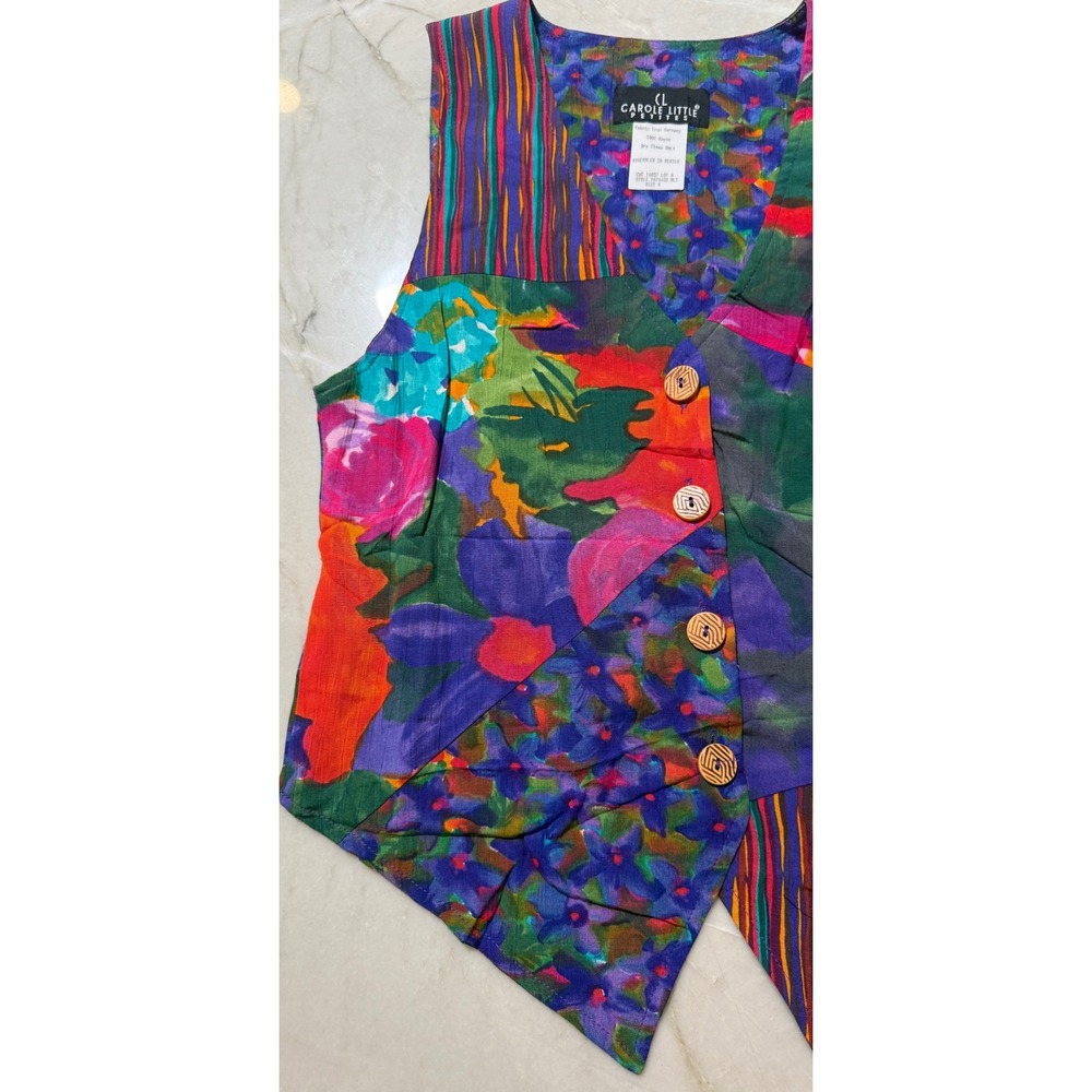 Carole Little Vintage 90s Abstract Floral Colorful Artsy Boho 80's Vest Sz 4 149 - Picture 2 of 8